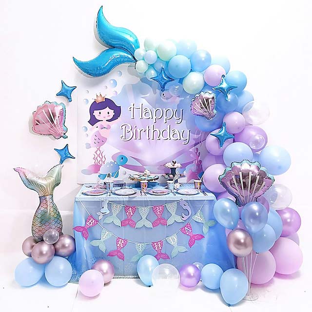 Mermaid Balloons Party Decorations Mermaid Tail Balloons Bobo Balloons Pink Blue Purple Balloons Silver Balloons Balloon Arch Kit for Mermaid Birthday Party