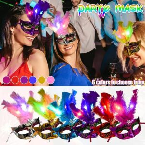 3pcs LED Glow Light Up Feather Masquerades Venetian Mask Costume Birthday Wedding Party Sexy Costume Ball Festival Christmas