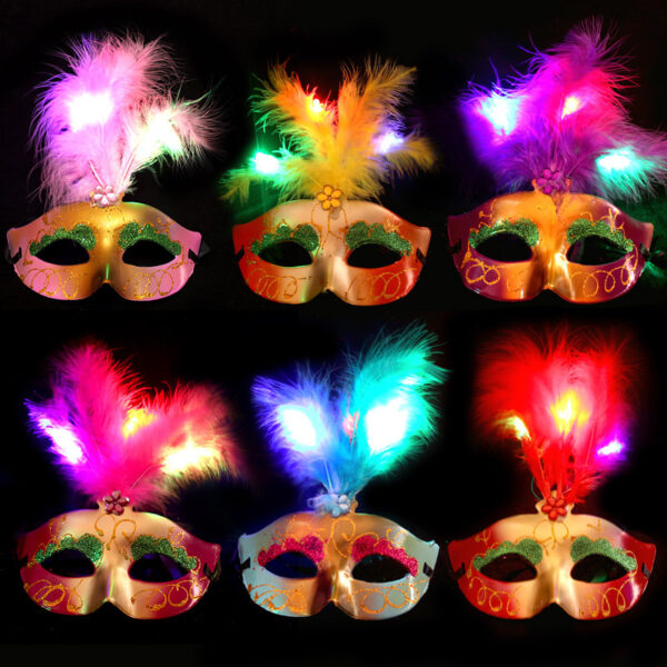 3pcs LED Glow Light Up Feather Masquerades Venetian Mask Costume Birthday Wedding Party Sexy Costume Ball Festival Christmas