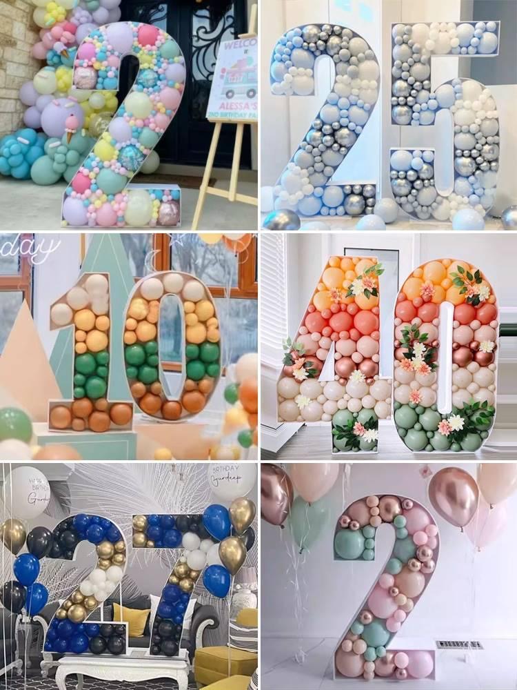 Mosaic Arabic numerals 1 to 9 balloon box frame KT foam sheet 1th birthday background layout commemorative modeling