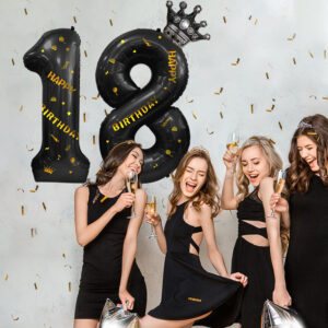 New 40-inch black gold Digital Crown aluminum film balloon birthday birthday party photo props sticker balloon (1)