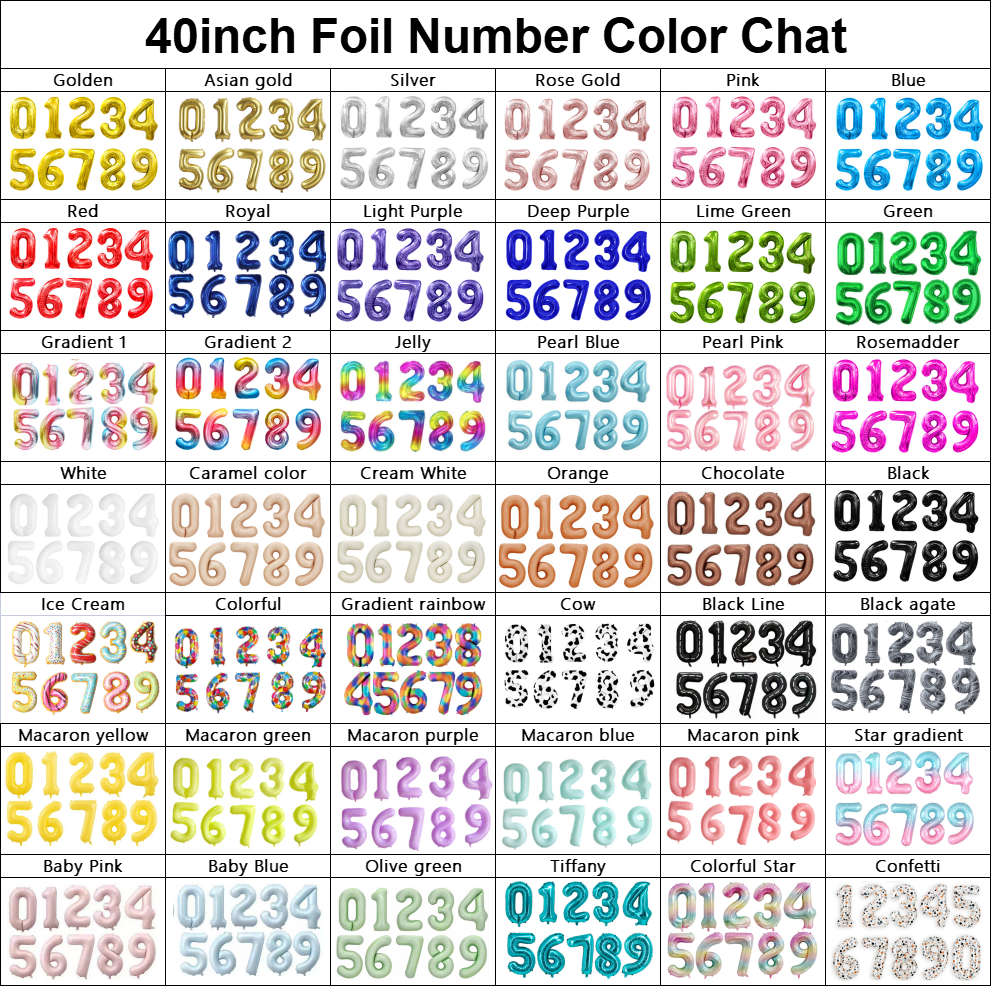 color chat for 40inch foil number balloons