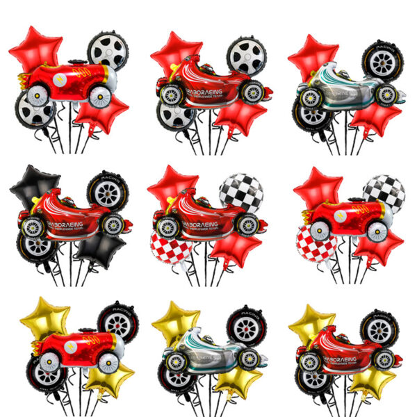 Cross-border new Formula 1 Equation racing tire aluminum film balloon 18 "black and white checkered round ball party decoration supplies