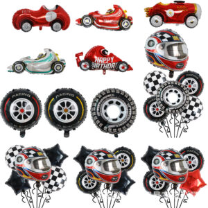 Cross-border new Formula 1 Equation racing tire aluminum foil balloon 18 black and white checkered round ball party decoration supplies (20)