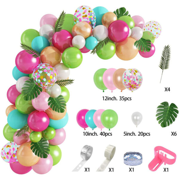109pcs Tropical Balloons Arch Garland Kit Pink Green Gold Confetti Balloons with Palm Leaves for Baby Shower Birthday Hawaii Luau Flamingo Aloha Party Supplies