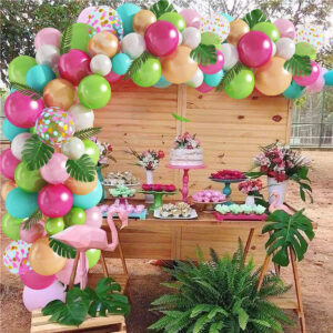 109pcs Tropical Balloons Arch Garland Kit Pink Green Gold Confetti Balloons with Palm Leaves for Baby Shower Birthday Hawaii Luau Flamingo Aloha Party Supplies