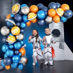 88Pcs Outer Space Party Decorations Balloon Garland Kit, Space Birthday Party Supplies Ufo Rocket Astronaut Navy Blue Silver Foil Latex Balloons For Boys Kids