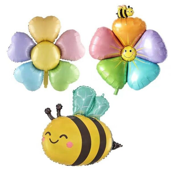 Bee daisies Sunflower balloons Macaron flowers float empty children Adult birthday scene set foil balloons