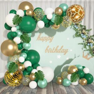 Jungle Theme Party Supplies with Lush Green Balloon Garland Arch Kit Backdrop Banner Tropical Palm Leaves Balloons Strip Ivy Vines Decor