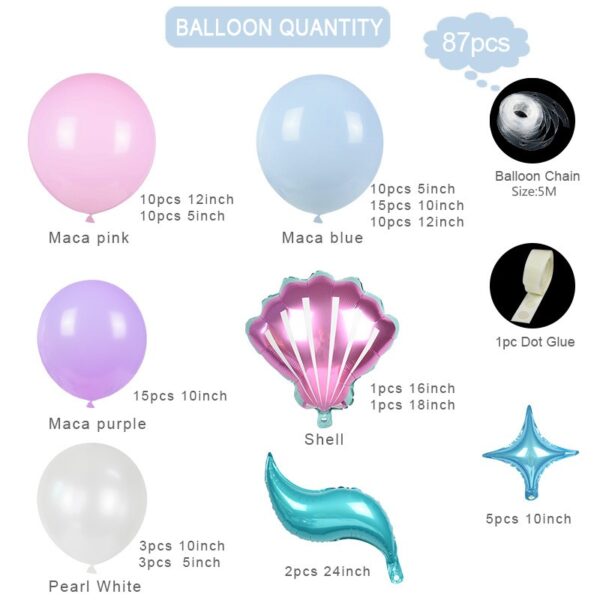 87pcs Mermaid Tail balloon garland Pink Blue Purple Balloons Silver Balloon Arch Kit for Mermaid Birthday Party Decorations