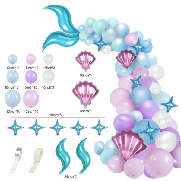 87pcs Mermaid Tail balloon garland Pink Blue Purple Balloons Silver Balloon Arch Kit for Mermaid Birthday Party Decorations