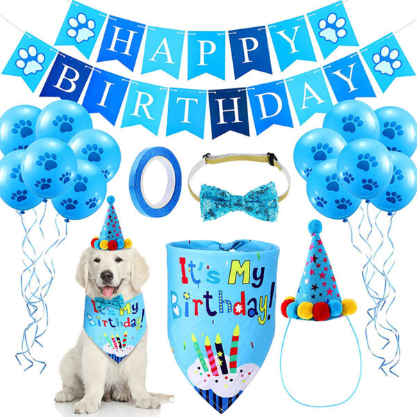 Dog Birthday Outfit Set, Shinning Dog Bow Tie with Prince Crown & Double Sided Saliva Towel, Birthday Banner & Print Balloons for Pet Puppy Dog Cat Boy Birthday Parties