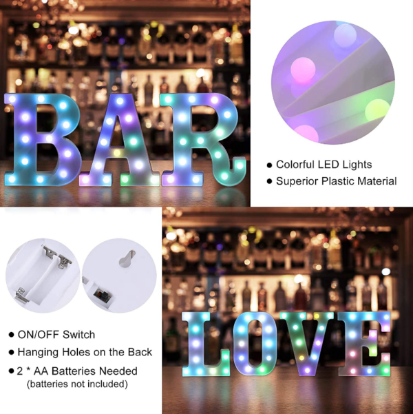 LED Letter Lights Sign 26 Letters Alphabet with Remote Light Up Letters Sign Colorful for Night Light WeddingBirthday Party Battery Powered Christmas Lamp Home Bar