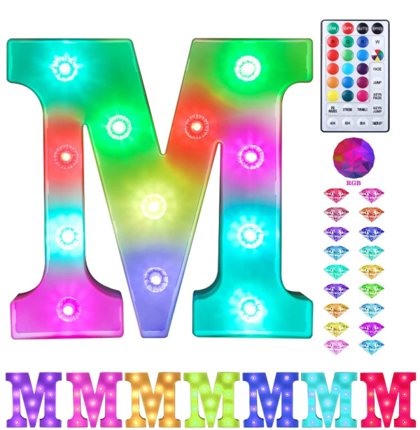 LED Letter Lights Sign 26 Letters Alphabet with Remote Light Up Letters Sign Colorful for Night Light WeddingBirthday Party Battery Powered Christmas Lamp Home Bar